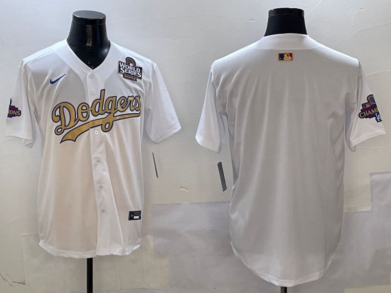 Men Los Angeles Dodgers Blank White Champion gold character 2025 Nike MLB Jersey style 3